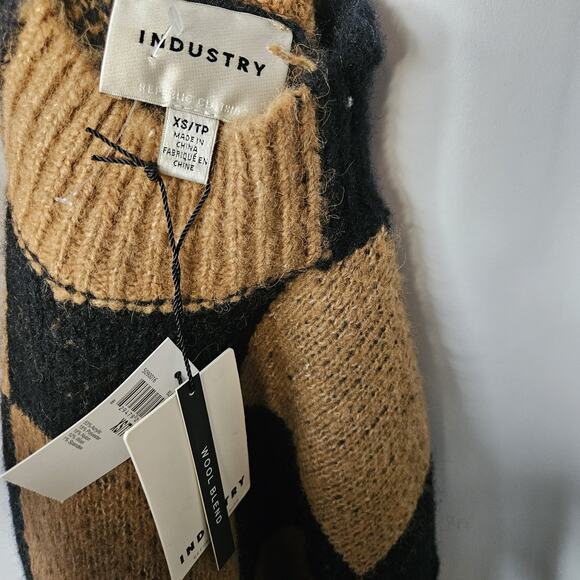 Industry Wool Blend Knit Checkered Sweater Women's XS Black & Tan Minimalist - Picture 5 of 8